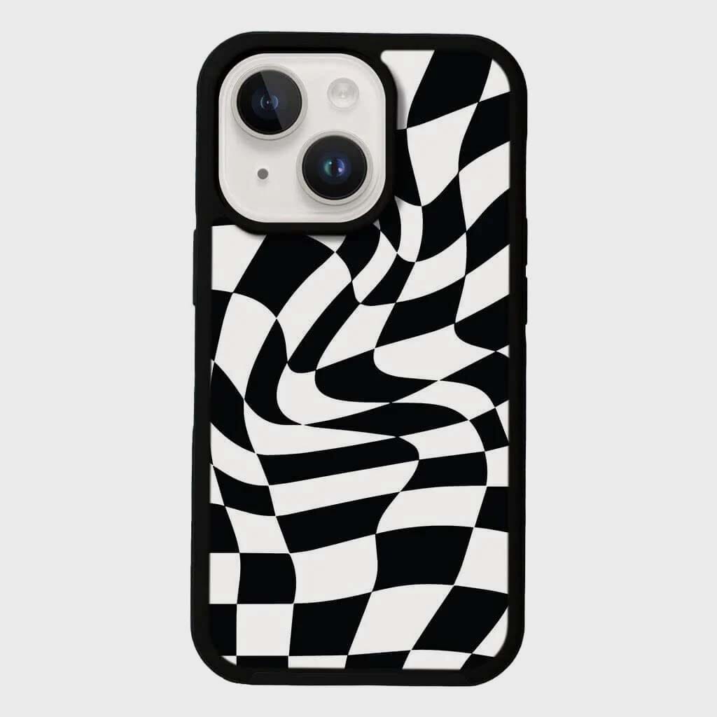 MagSafe iPhone 13 Black Swirl Checkerboard Print Case