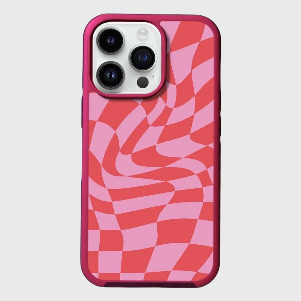 MagSafe iPhone 13 Pro Pink Swirl Checkerboard Print Case