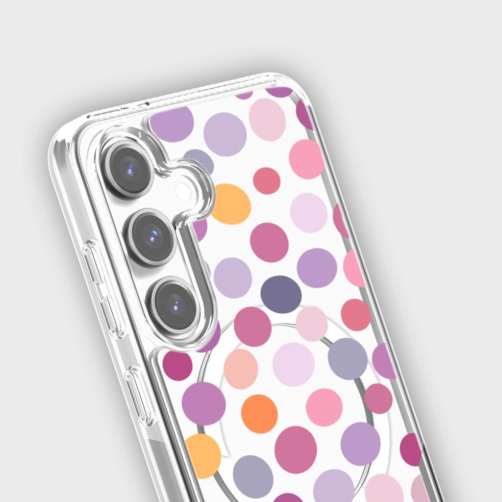 Samsung Galaxy S24 Purple Polka Dots Clear Case