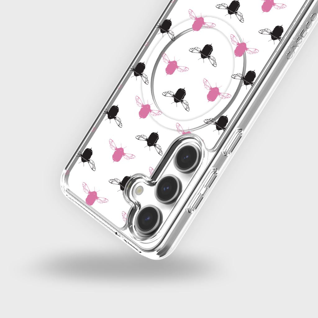 Samsung Galaxy S24 Clear Case - Black and Pink Bumble Design