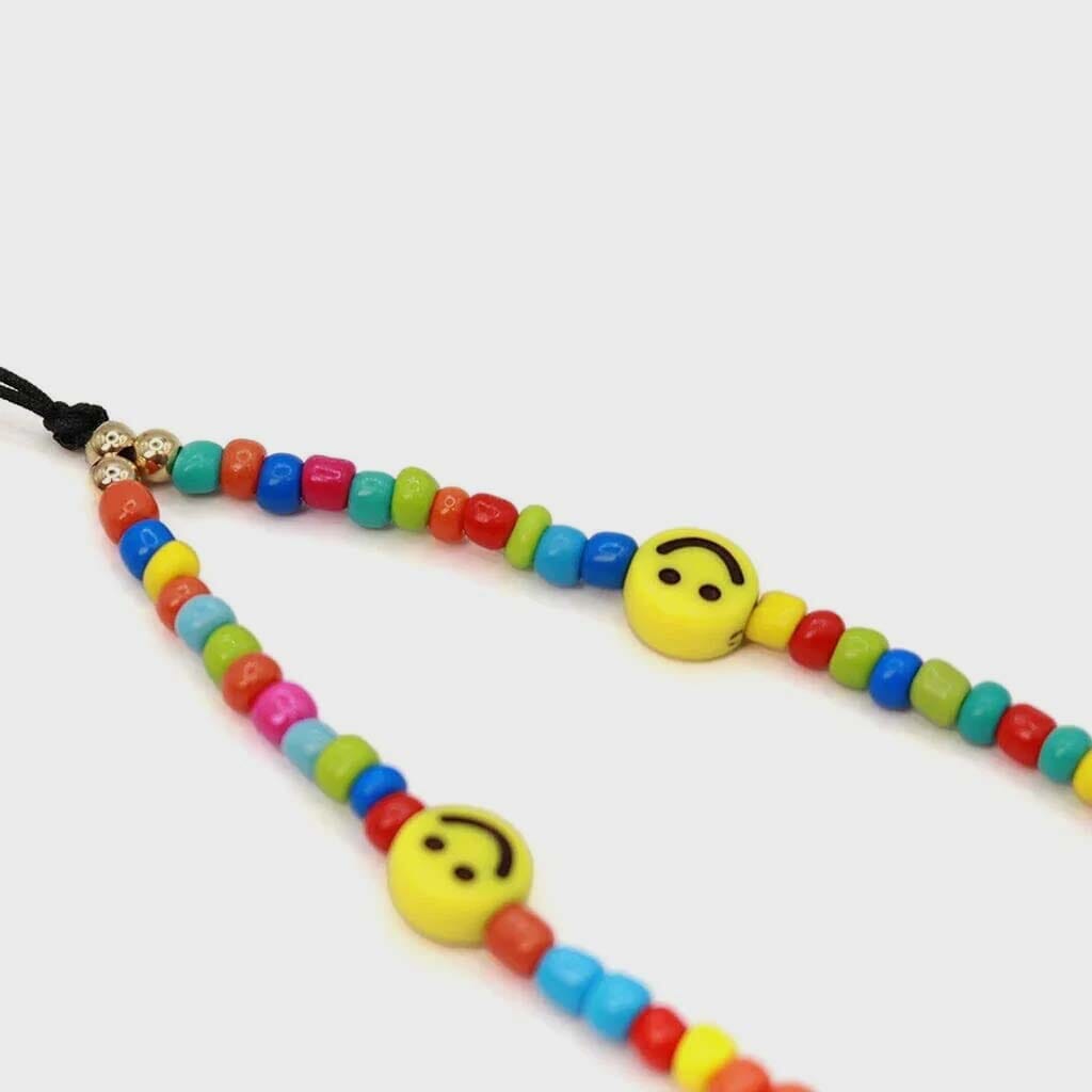 Mini Beaded Smiley Phone Charm