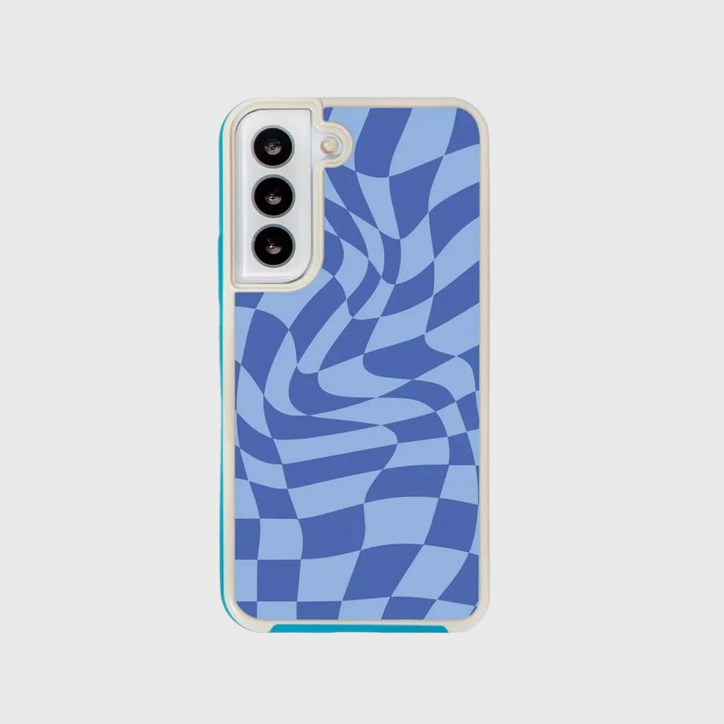 Blue Swirl Checkerboard Print Samsung S22 Case