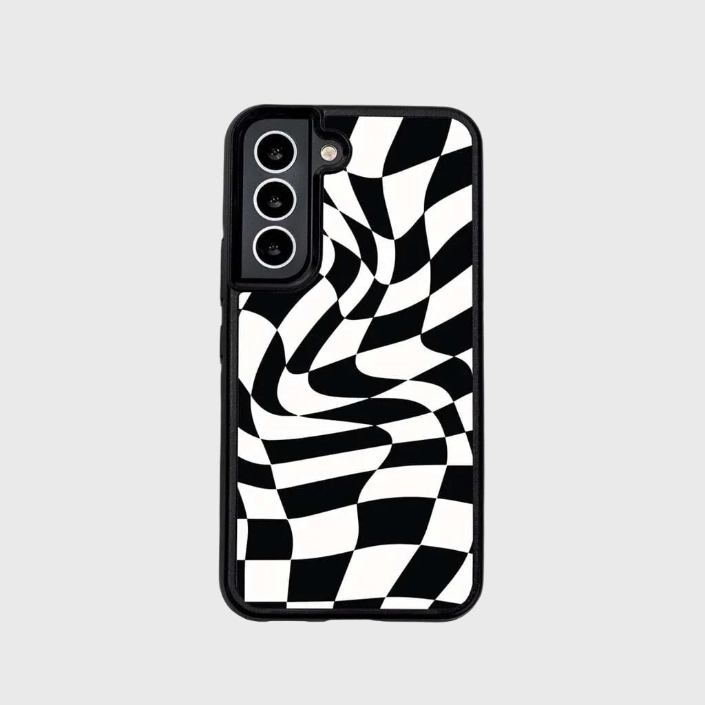 Black Swirl Checkerboard Print Samsung S22 Case