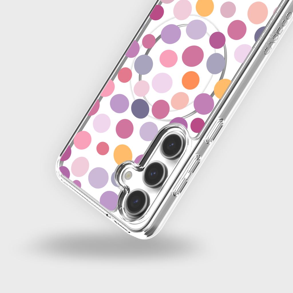 Samsung Galaxy S24 Purple Polka Dots Clear Case