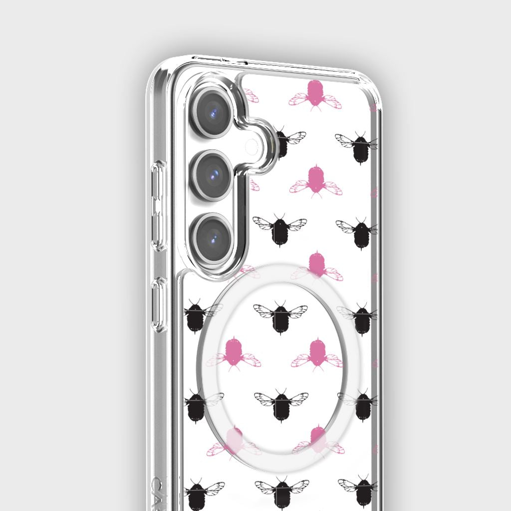 Samsung Galaxy S24 Clear Case - Black and Pink Bumble Design