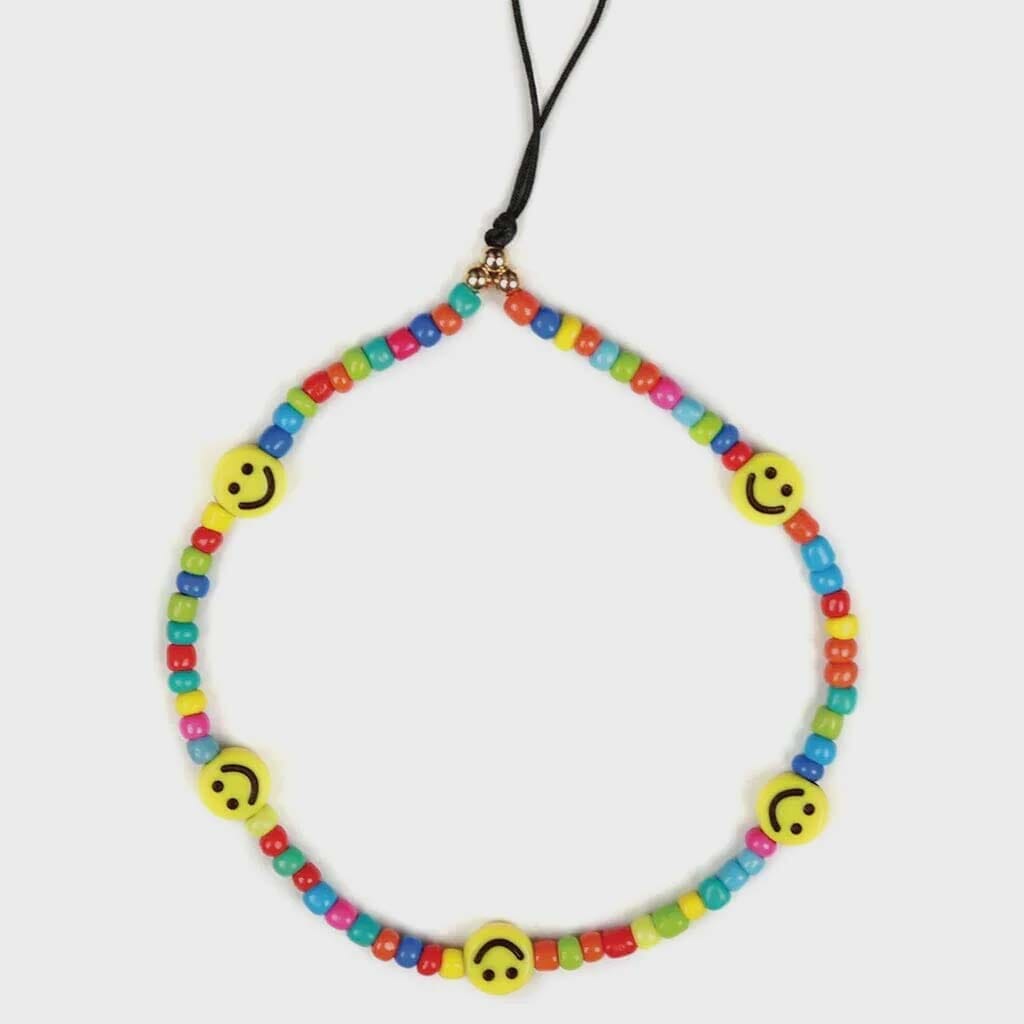 Mini Beaded Smiley Phone Charm