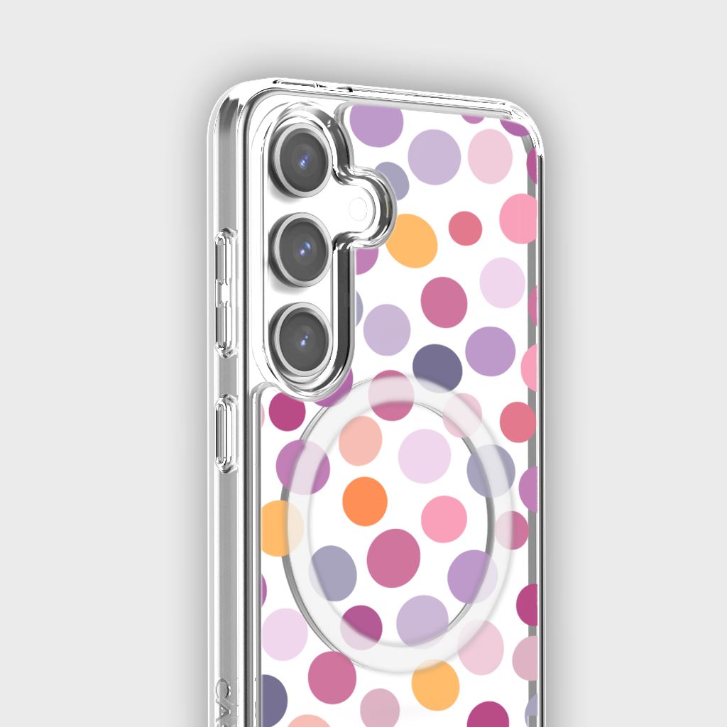 Samsung Galaxy S24 Purple Polka Dots Clear Case