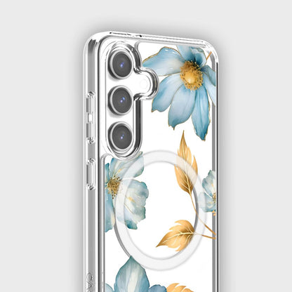 Samsung Galaxy S25 Blue Wildflower Clear Case