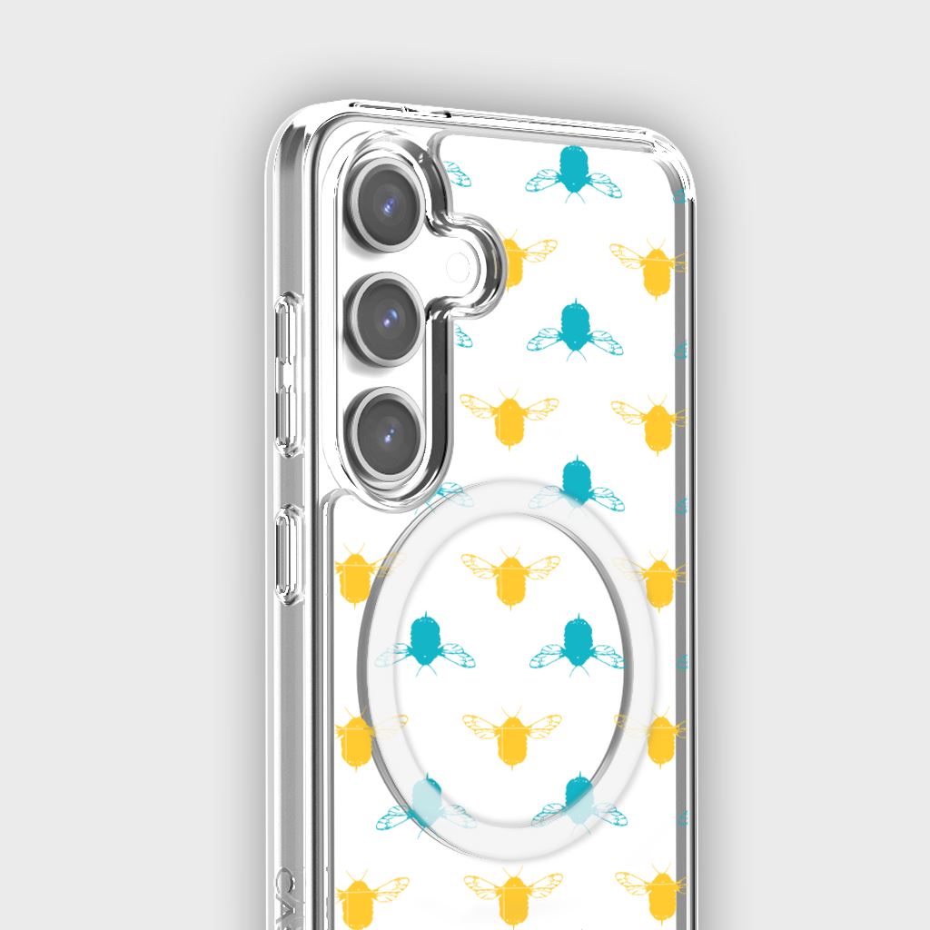 Samsung Galaxy S24 Clear Case - Blue and Yellow Bumble Design