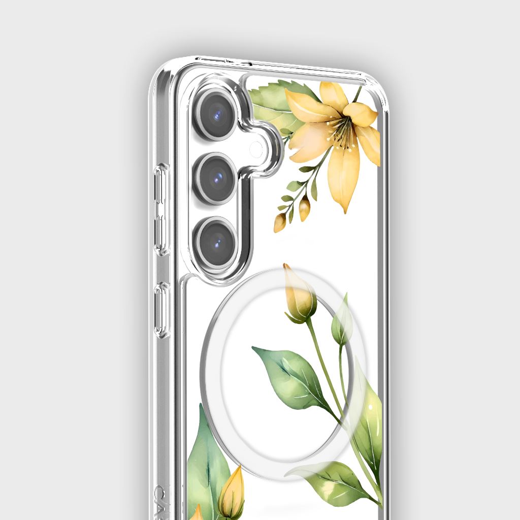 Samsung Galaxy S25 Yellow Wildflower Clear Case