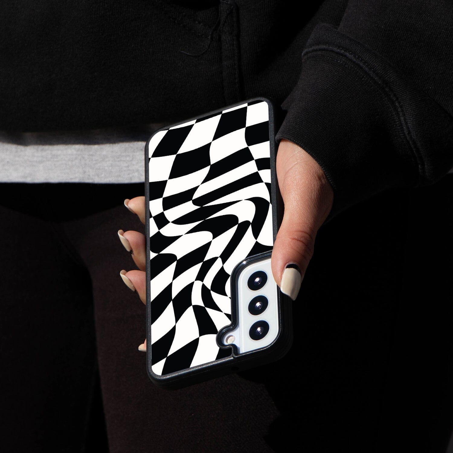 Black Swirl Checkerboard Print Samsung S22 Plus Case