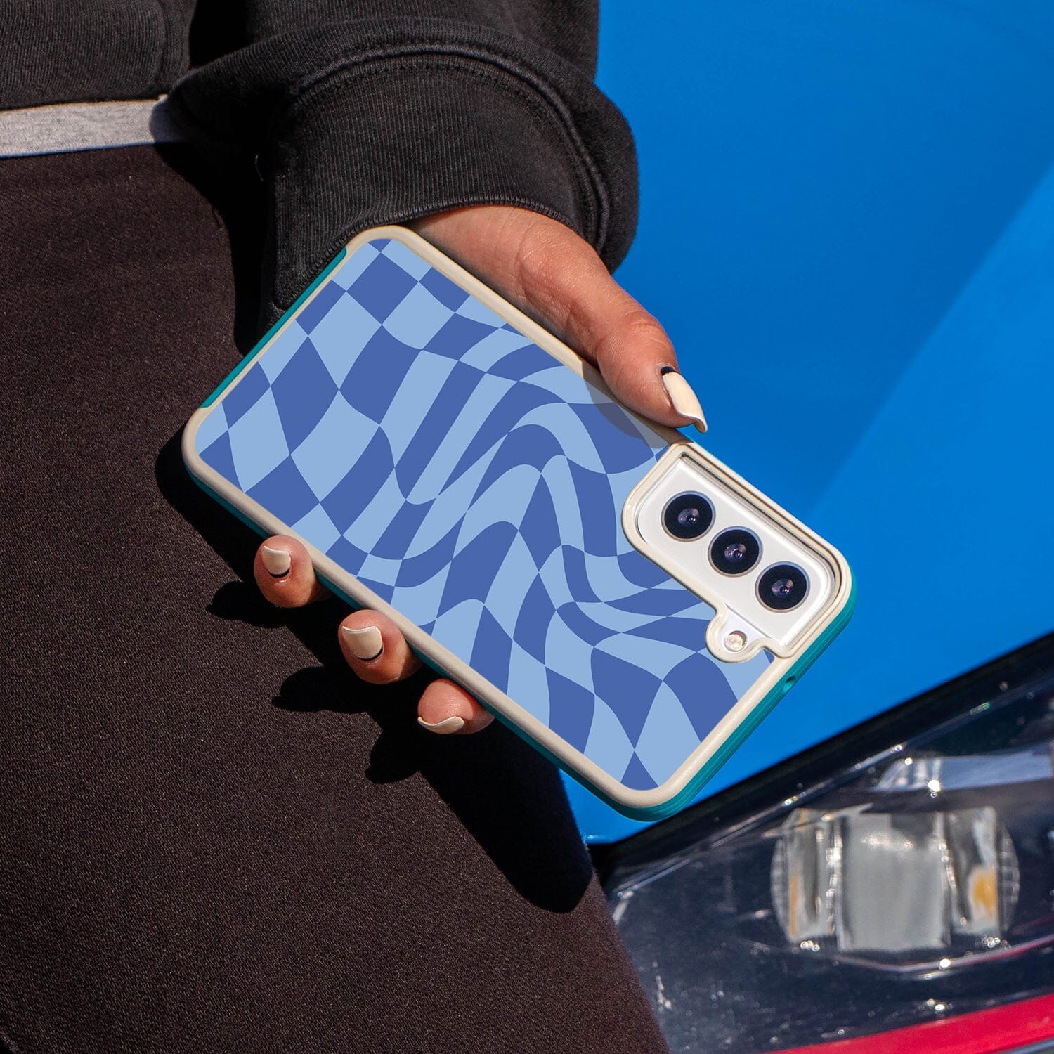 Blue Swirl Checkerboard Print Samsung S22 Case