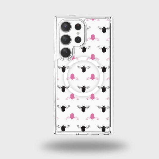 Samsung Galaxy S24 Ultra Clear Case - Black and Pink Bumble Design