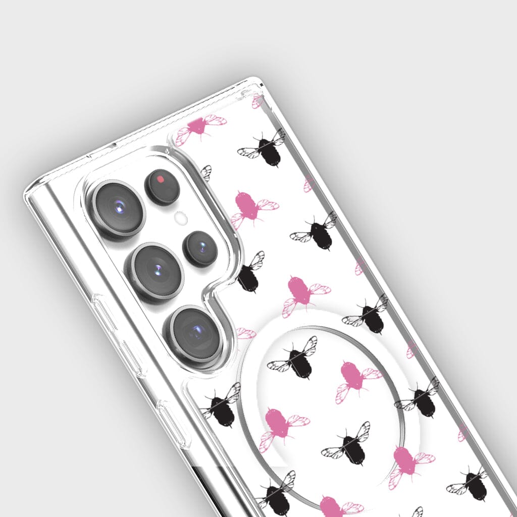 Samsung Galaxy S24 Ultra Clear Case - Black and Pink Bumble Design