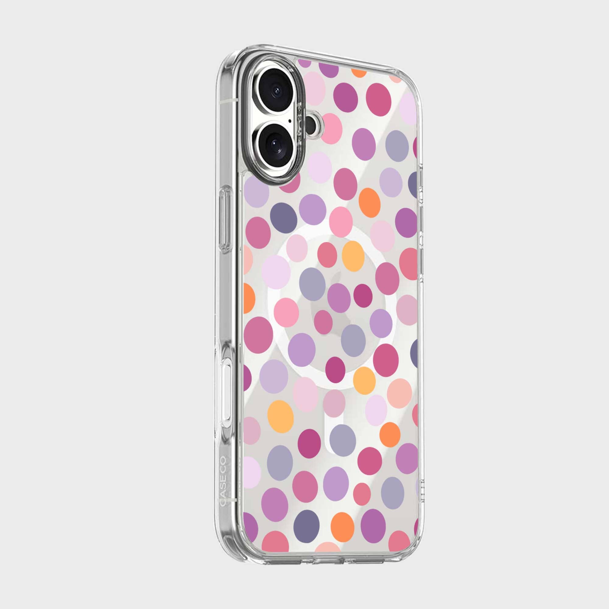 MagSafe iPhone 16 Purple Polka Dots Clear Case