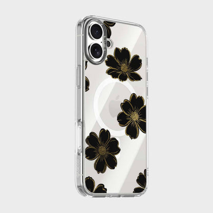 MagSafe iPhone 16 Black Flower Clear Case
