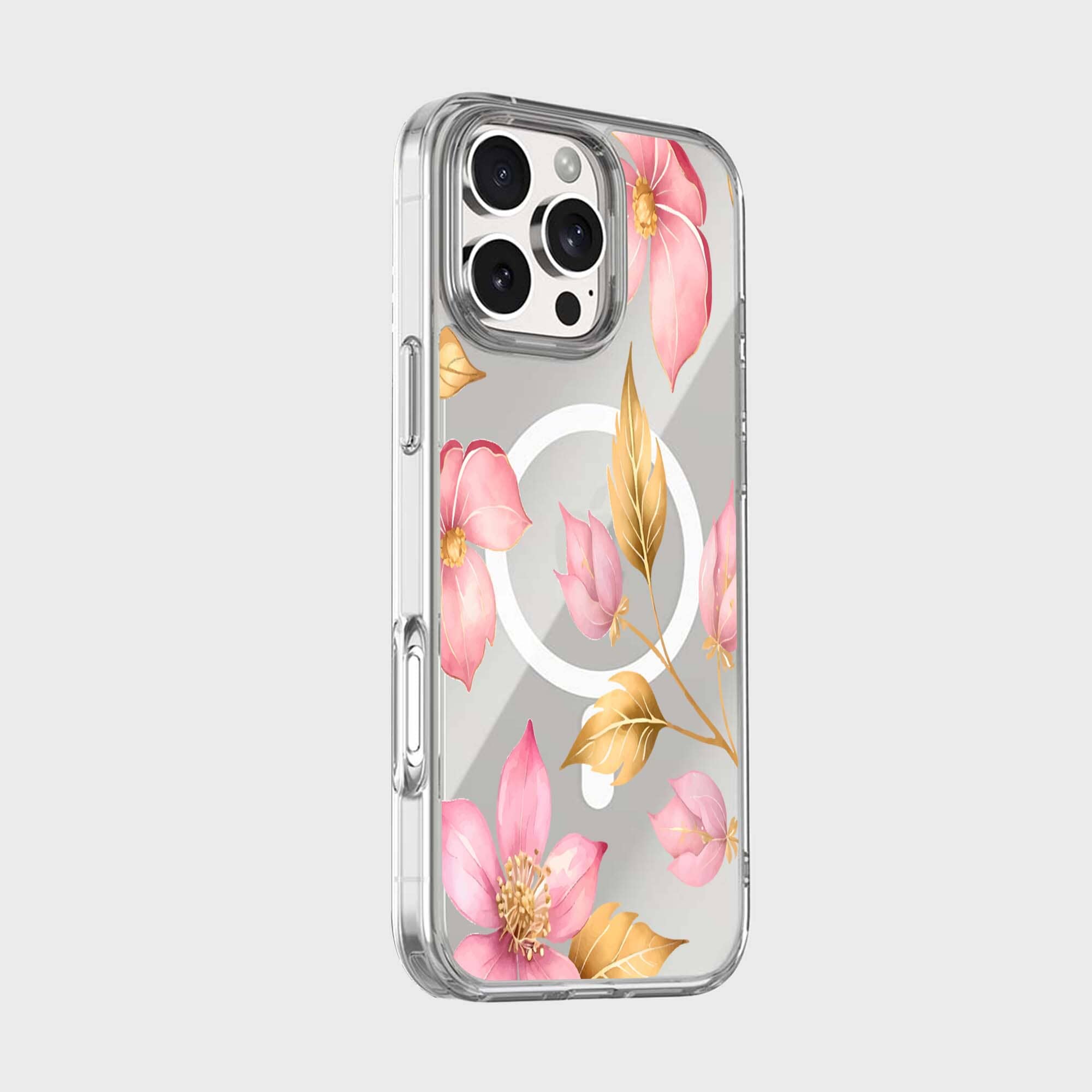 MagSafe iPhone 16 Pro Max Pink Wildflower Clear Case