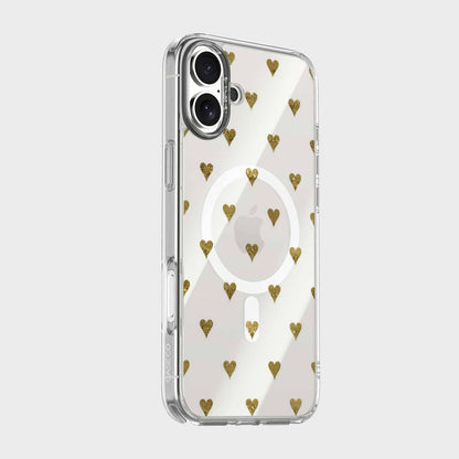 MagSafe iPhone 16 Gold Hearts Clear Case