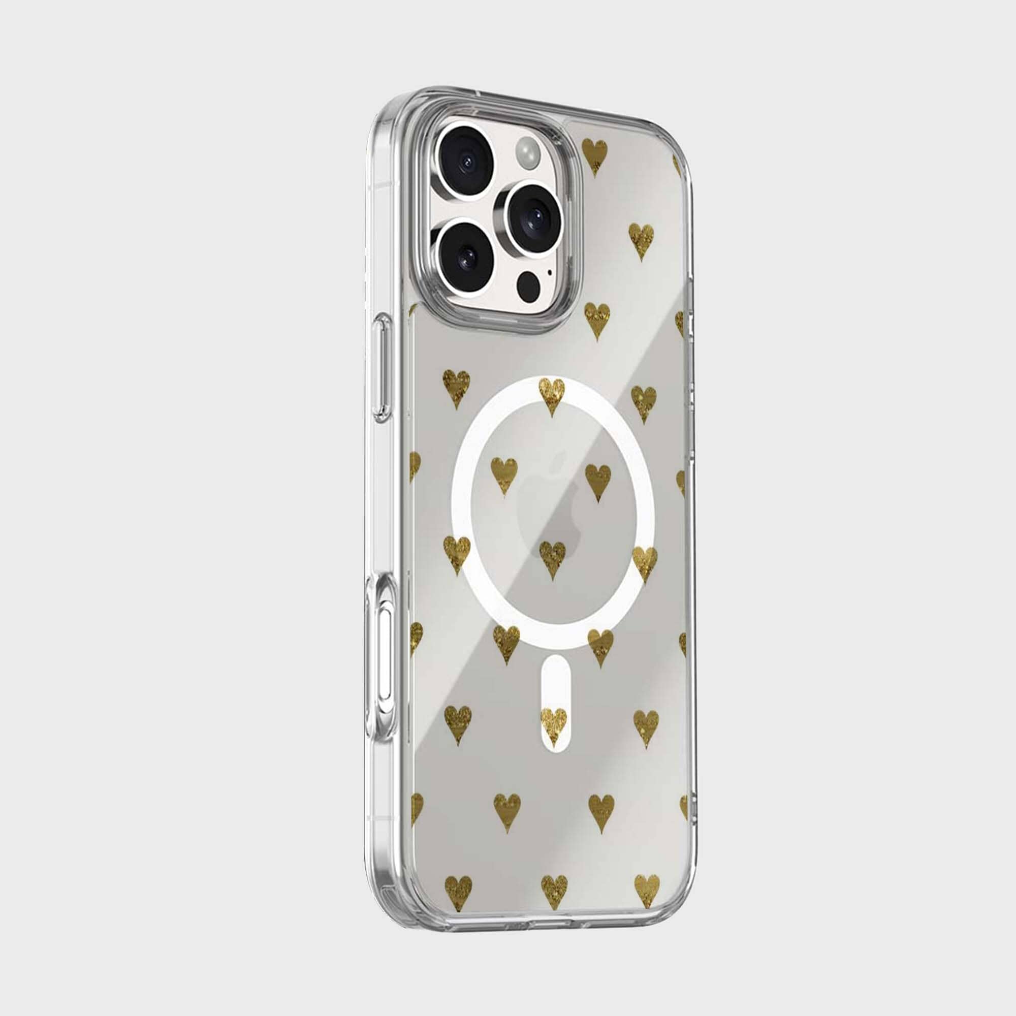 MagSafe iPhone 16 Pro Max Gold Hearts Clear Case