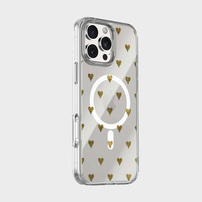 MagSafe iPhone 16 Pro Max Gold Hearts Clear Case