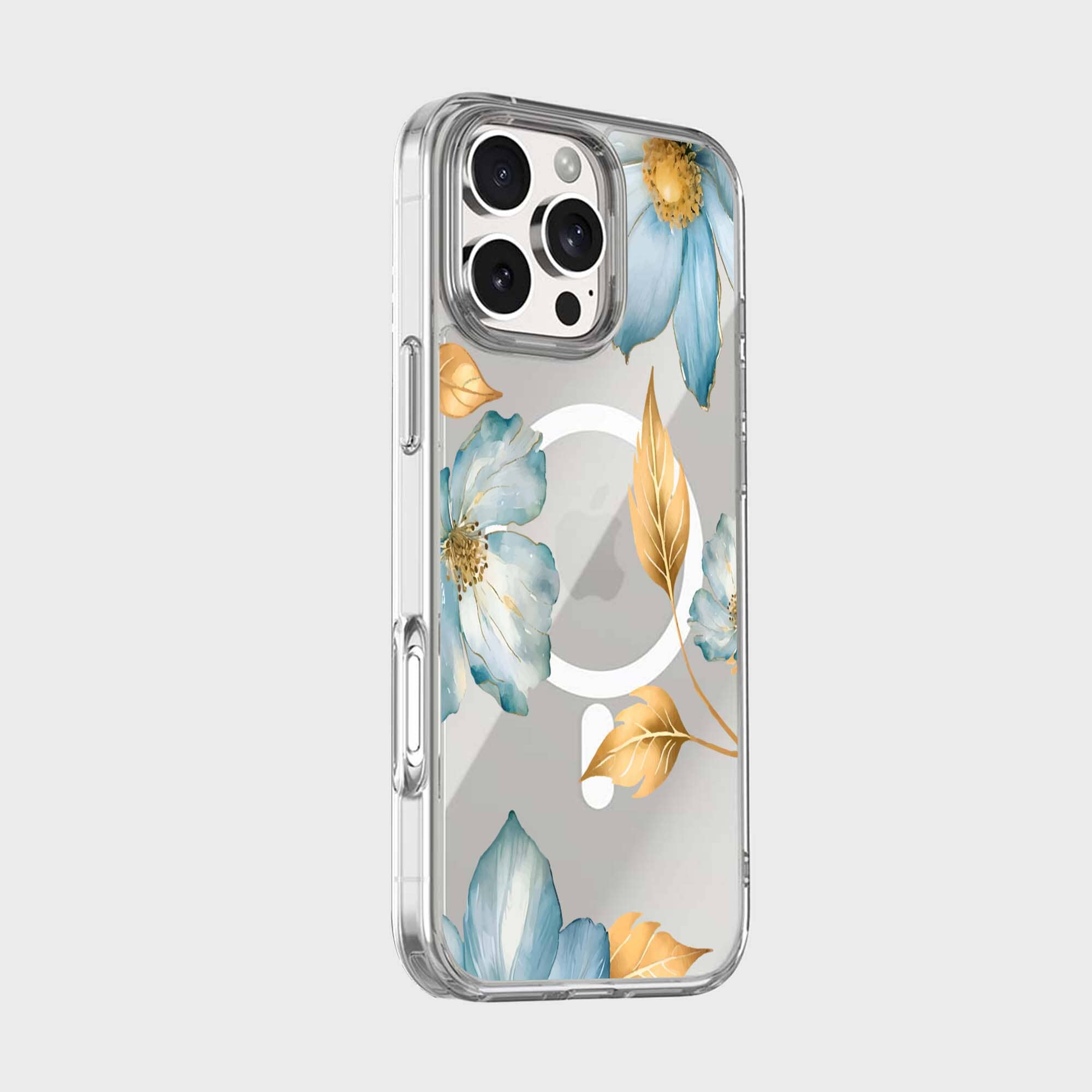 MagSafe iPhone 16 Pro Blue Wildflower Clear Case