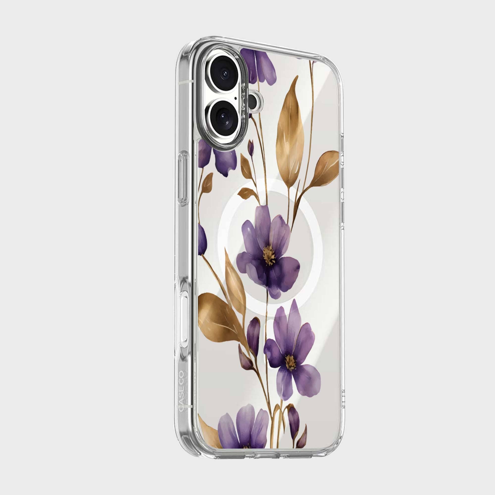 MagSafe iPhone 16 Purple Wildflower Clear Case