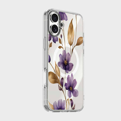 MagSafe iPhone 16 Purple Wildflower Clear Case