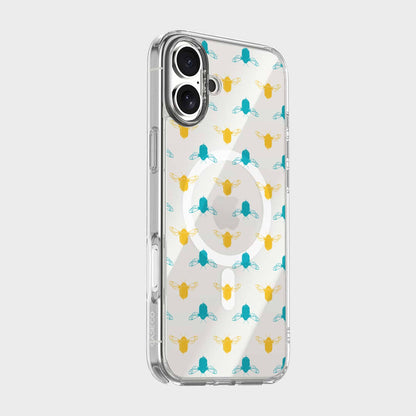 iPhone 16 Clear Case - Blue and Yellow Bumble Design