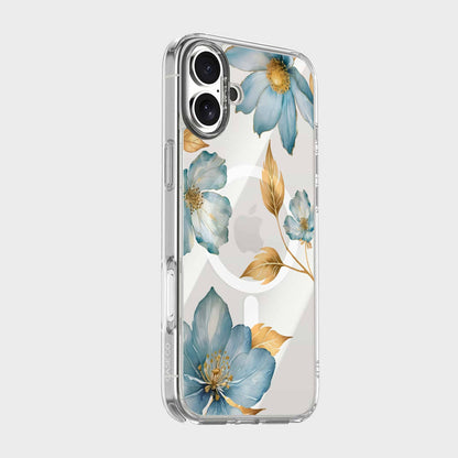 MagSafe iPhone 16 Blue Wildflower Clear Case