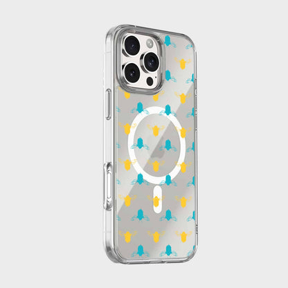 iPhone 16 Pro Clear Case - Blue and Yellow Bumble Design