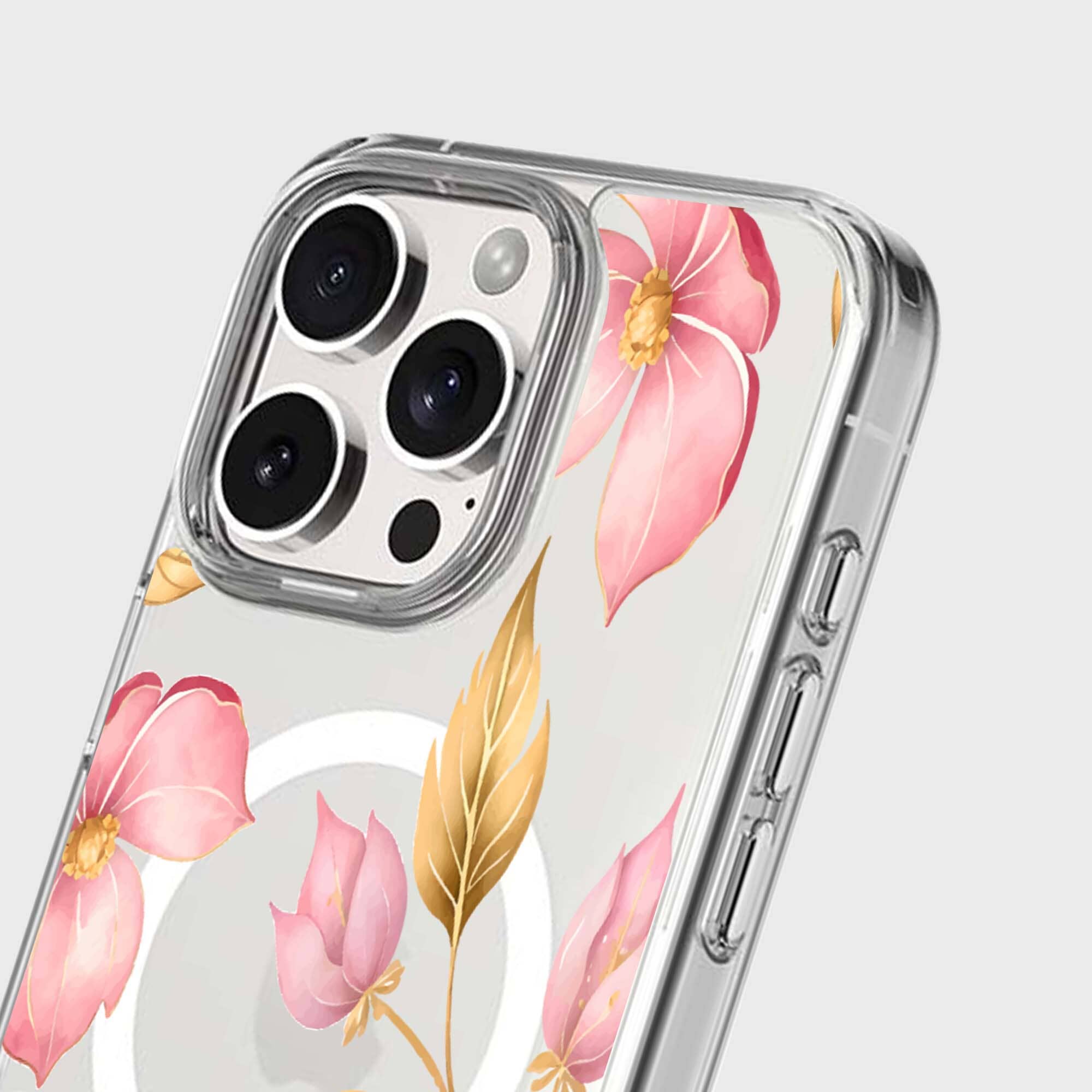 MagSafe iPhone 16 Pro Max Pink Wildflower Clear Case