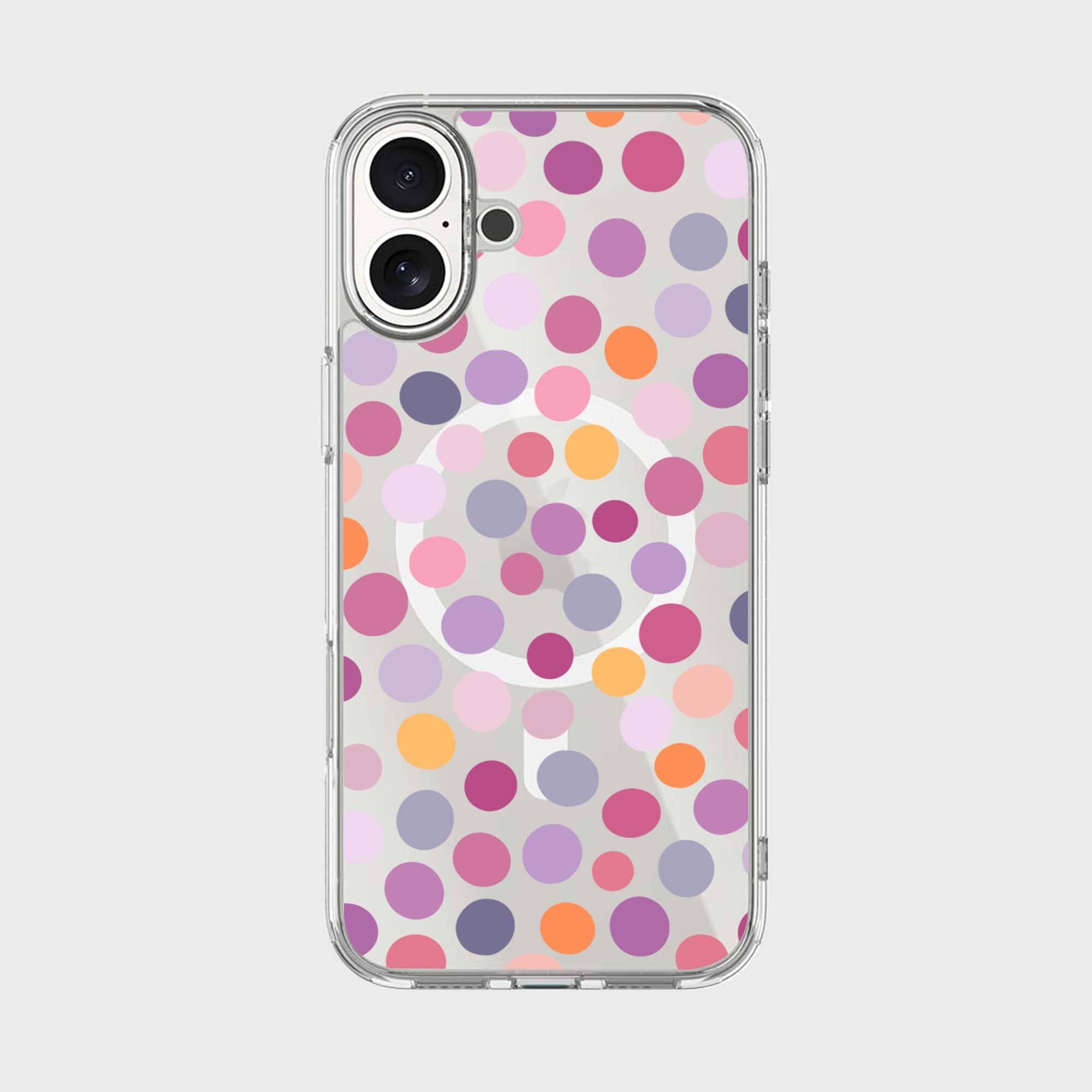 MagSafe iPhone 16 Purple Polka Dots Clear Case
