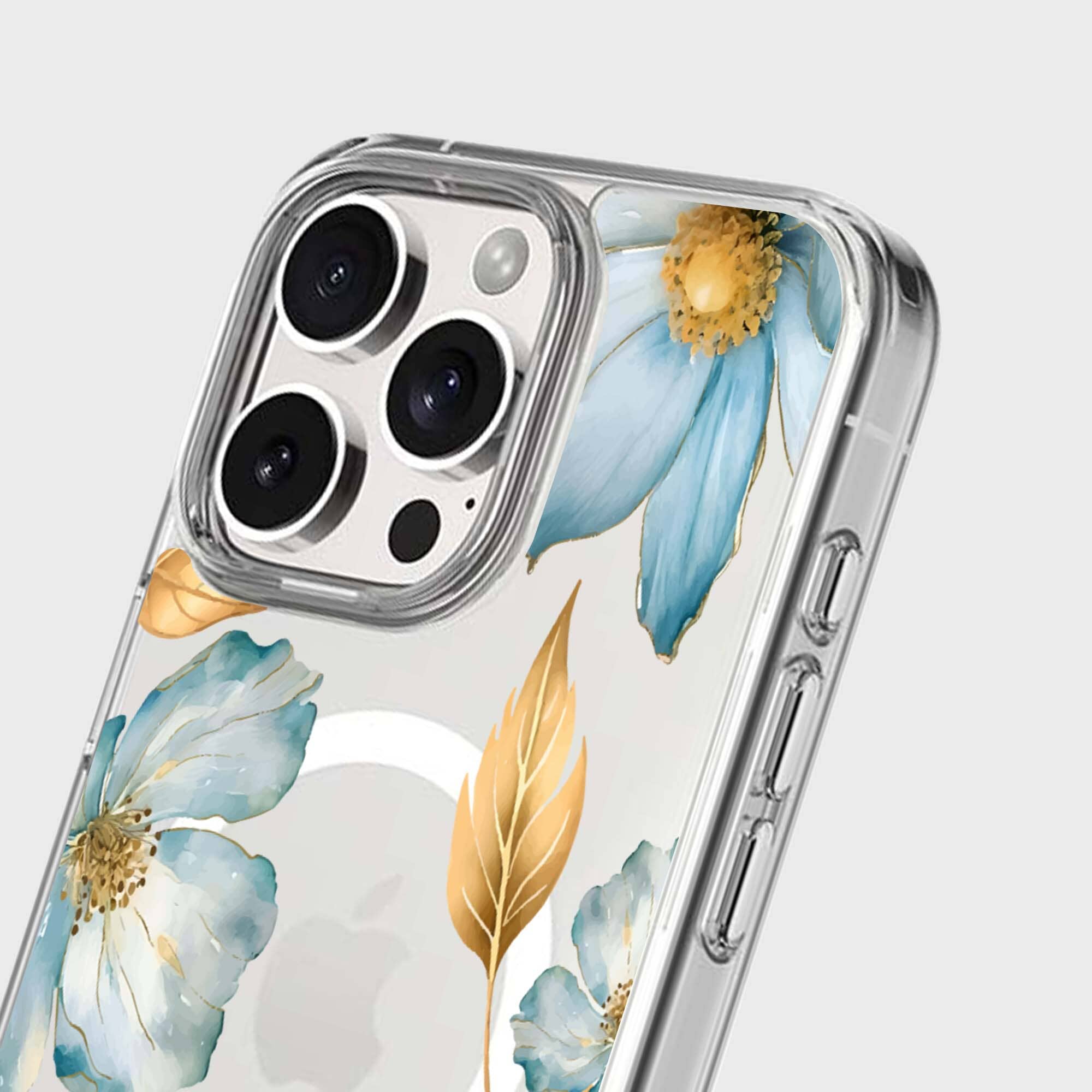 MagSafe iPhone 16 Pro Max Blue Wildflower Clear Case