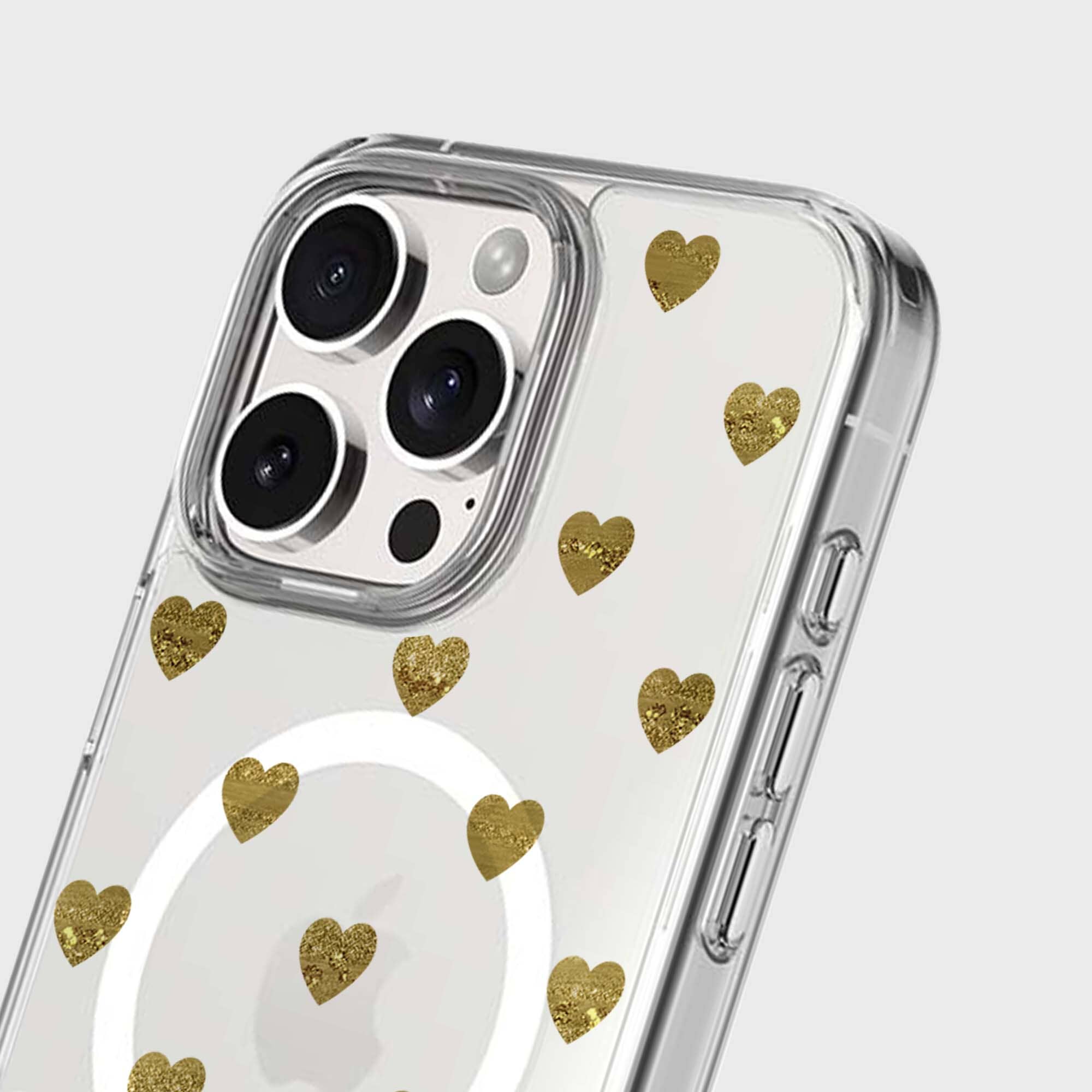MagSafe iPhone 16 Pro Gold Plum Heart Clear Case