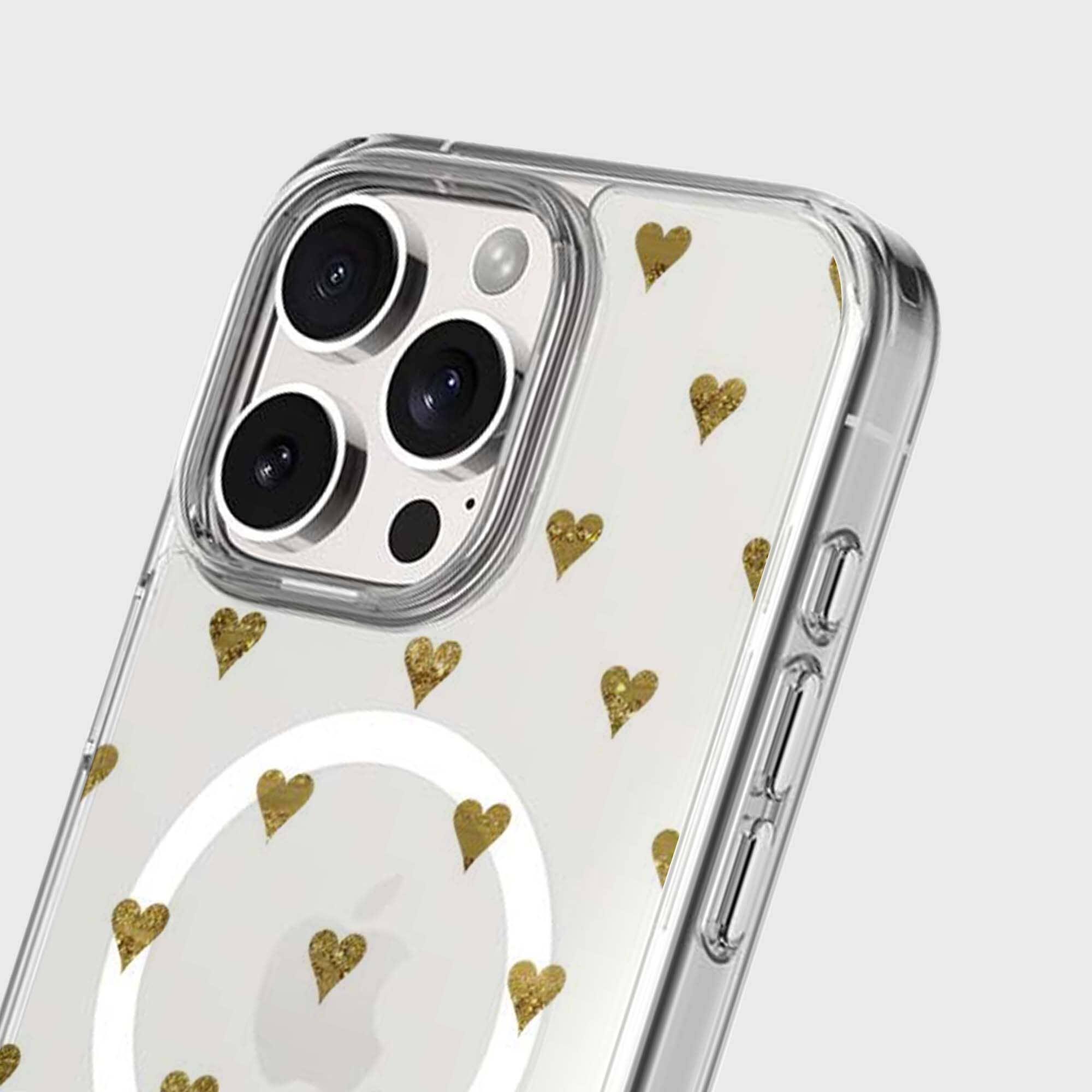 MagSafe iPhone 16 Pro Max Gold Hearts Clear Case