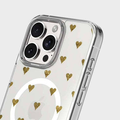 MagSafe iPhone 16 Pro Max Gold Hearts Clear Case