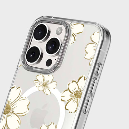 MagSafe iPhone 16 Pro Gold Pattern Clear Case