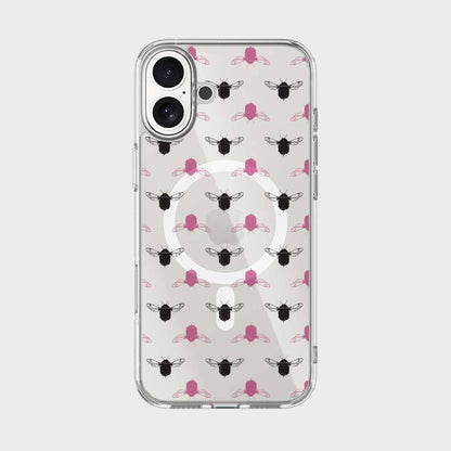 iPhone 16 Clear Case - Black and Pink Bumble Design