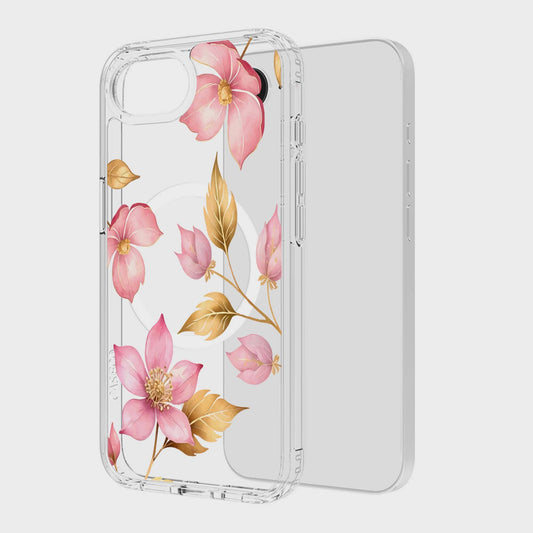 iPhone 16e Pink Wildflower Clear Case With MagSafe