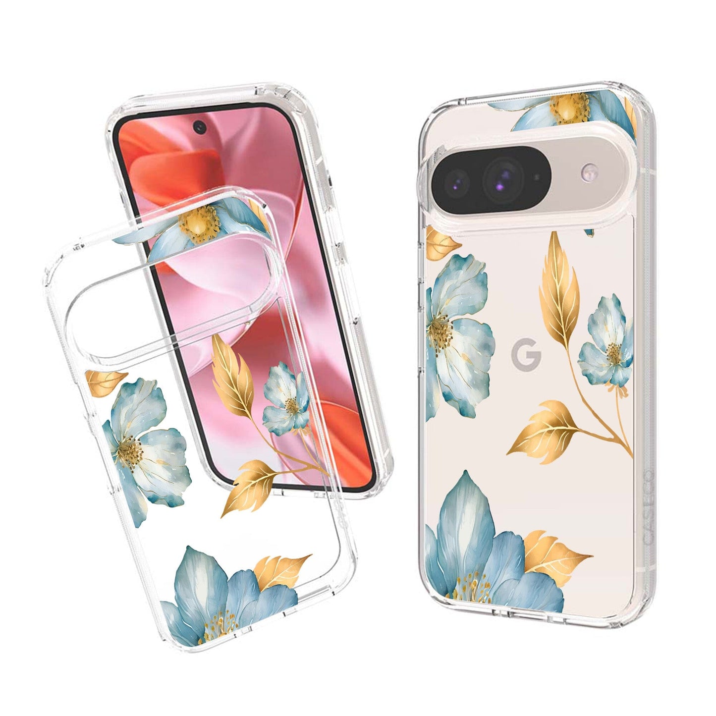 Google Pixel 9 Blue Wildflower Clear Case