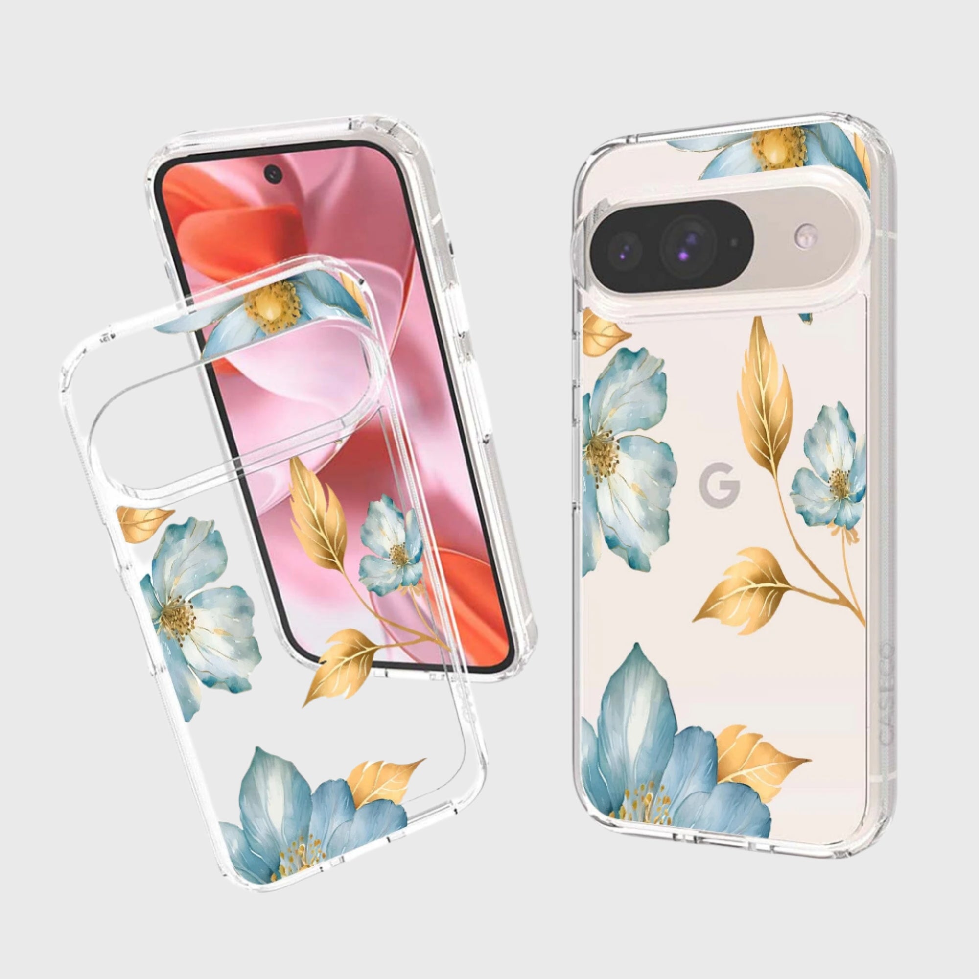 Google Pixel 9 Blue Wildflower Clear Case