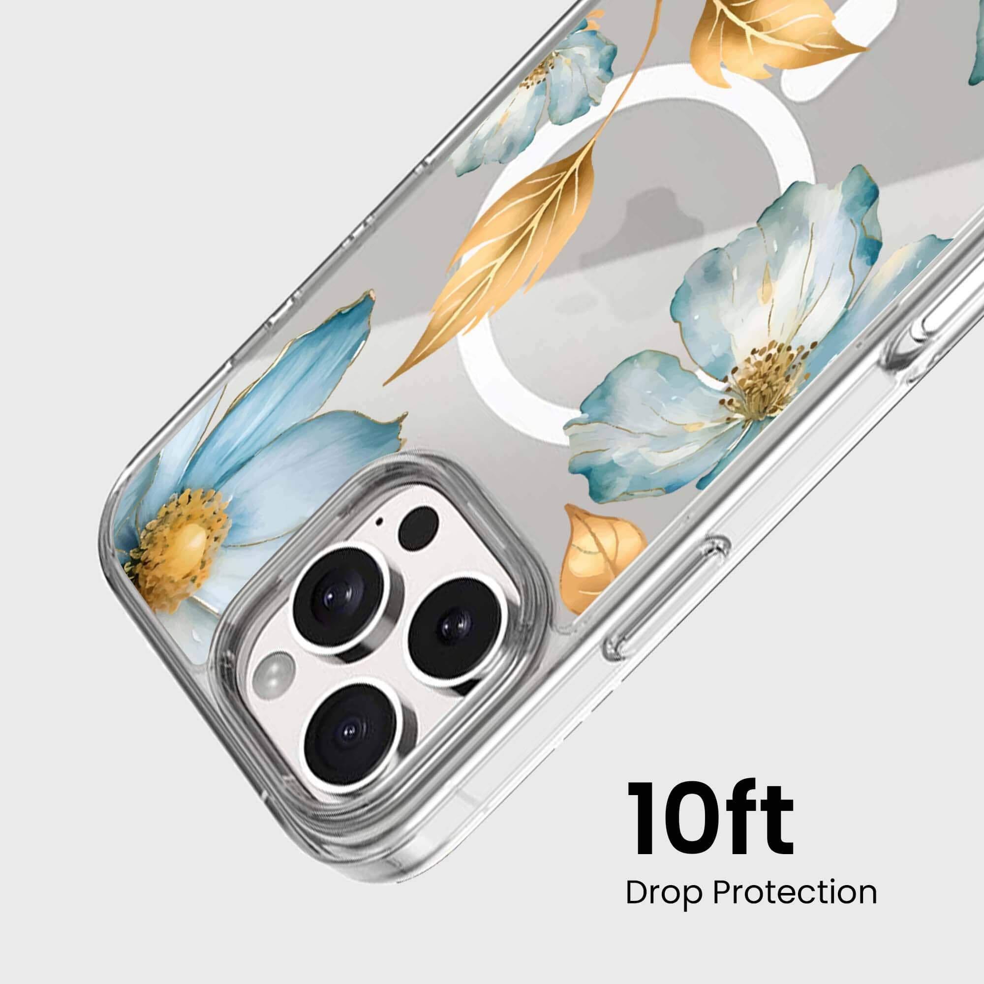MagSafe iPhone 16 Pro Blue Wildflower Clear Case