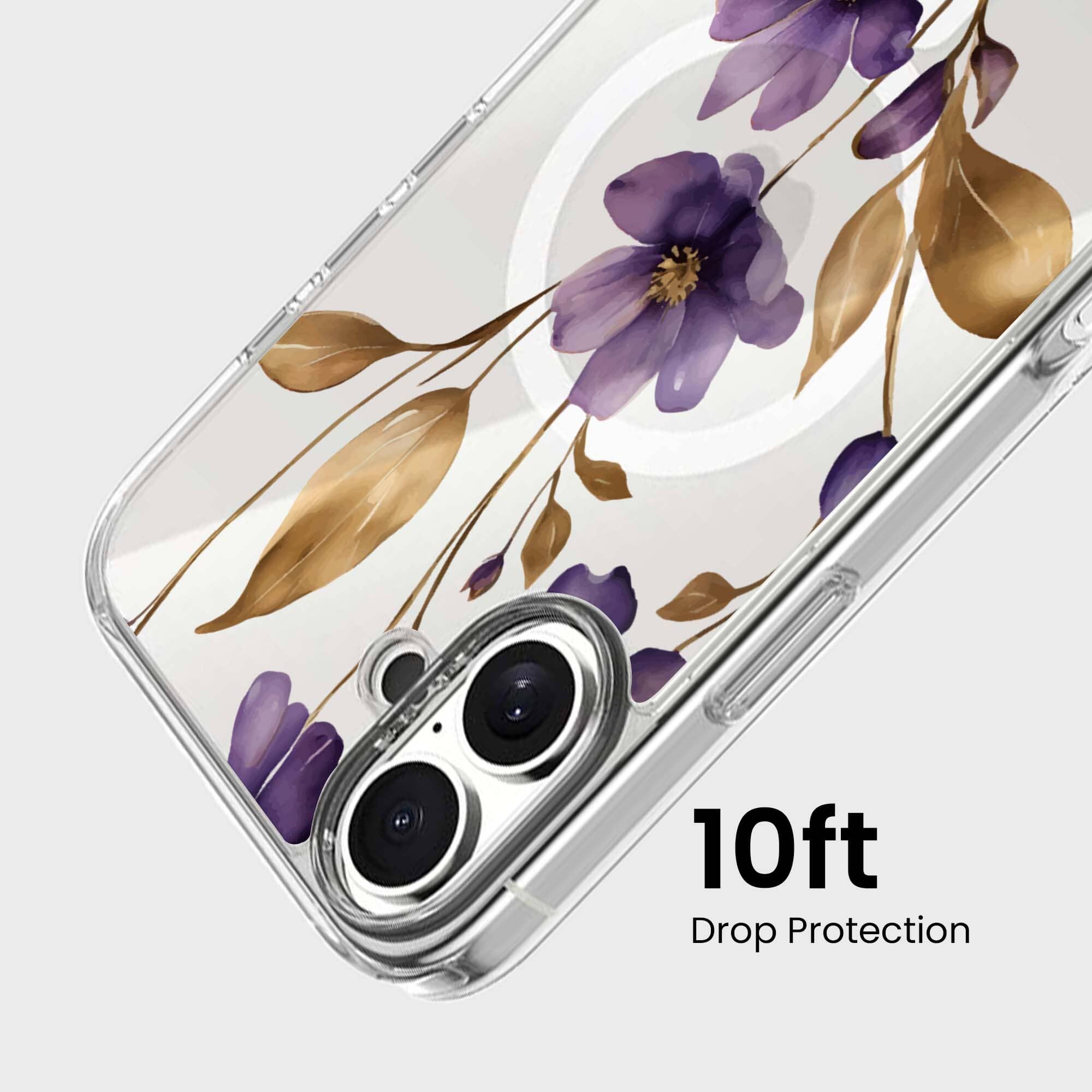 MagSafe iPhone 16 Purple Wildflower Clear Case