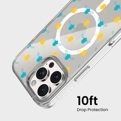 iPhone 16 Pro Clear Case - Blue and Yellow Bumble Design