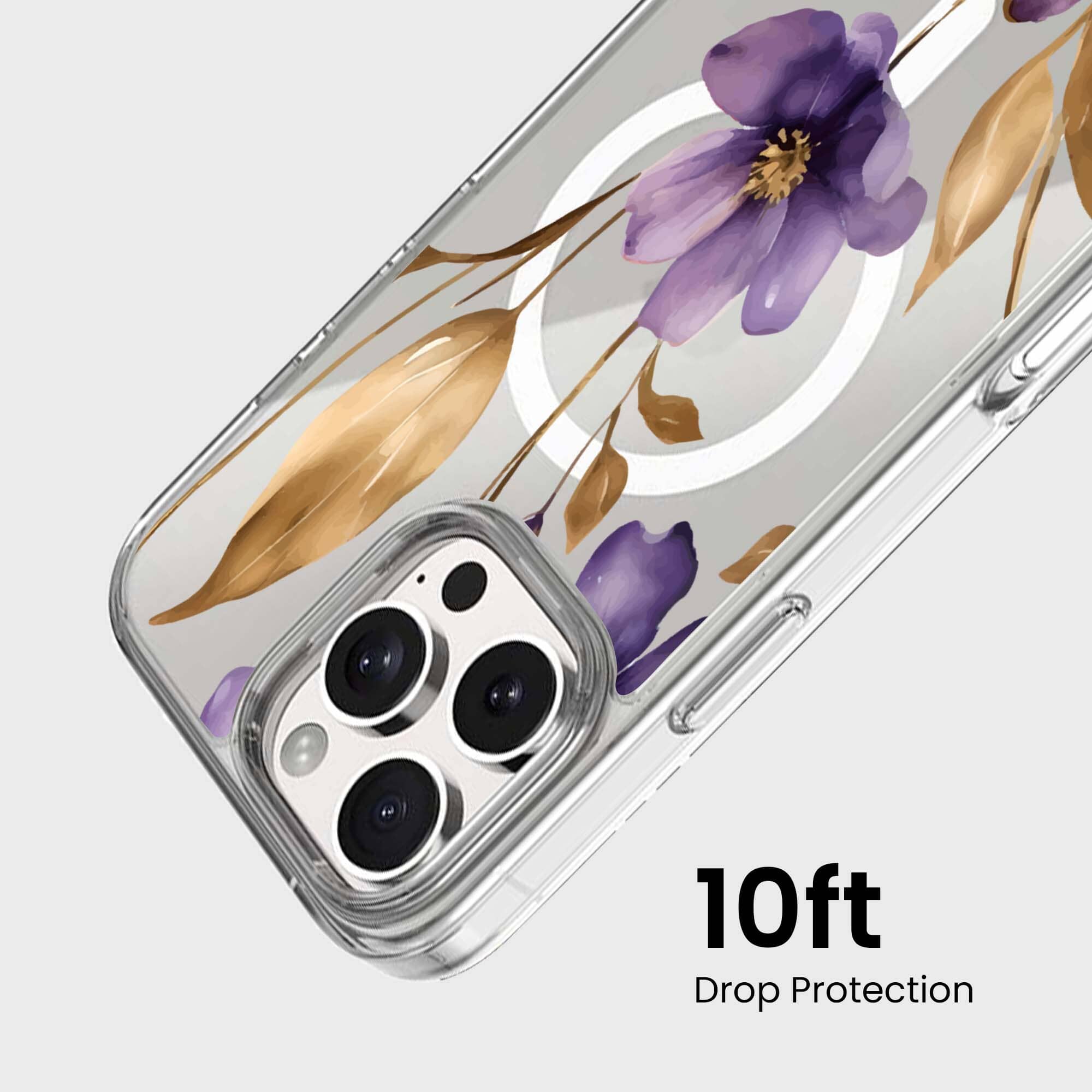 MagSafe iPhone 16 Pro Purple Wildflower Clear Case
