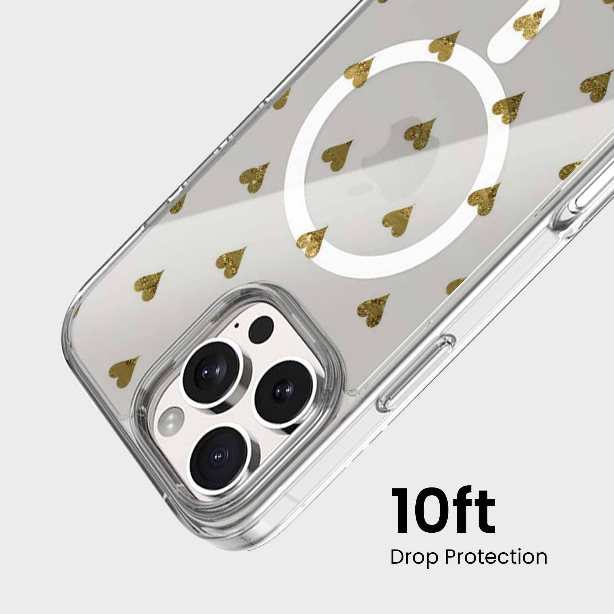 MagSafe iPhone 16 Pro Max Gold Hearts Clear Case