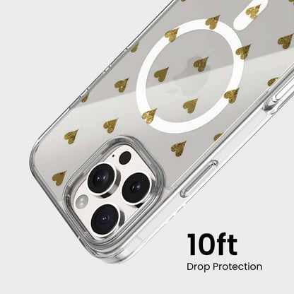 MagSafe iPhone 16 Pro Max Gold Hearts Clear Case
