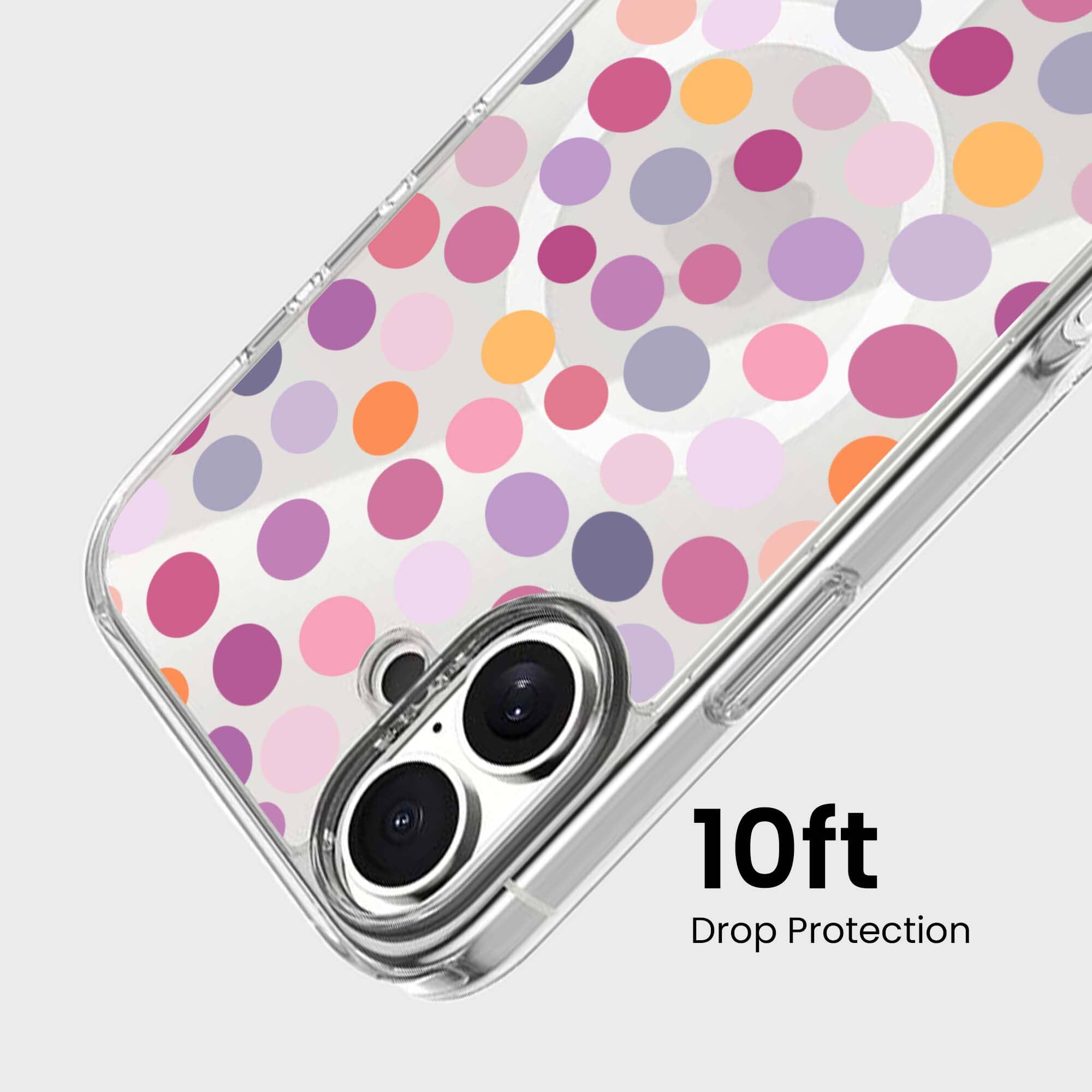 MagSafe iPhone 16 Purple Polka Dots Clear Case
