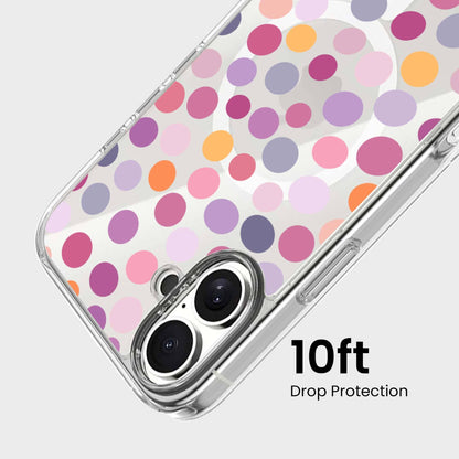 MagSafe iPhone 16 Purple Polka Dots Clear Case