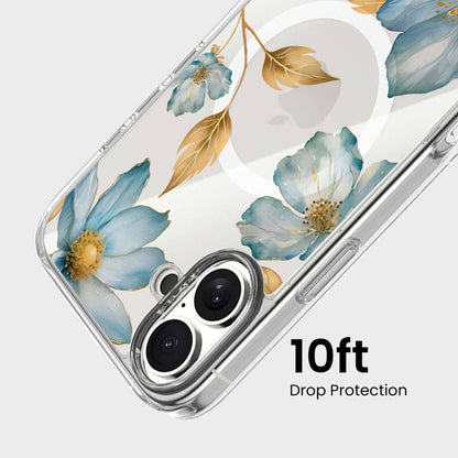 MagSafe iPhone 16 Blue Wildflower Clear Case
